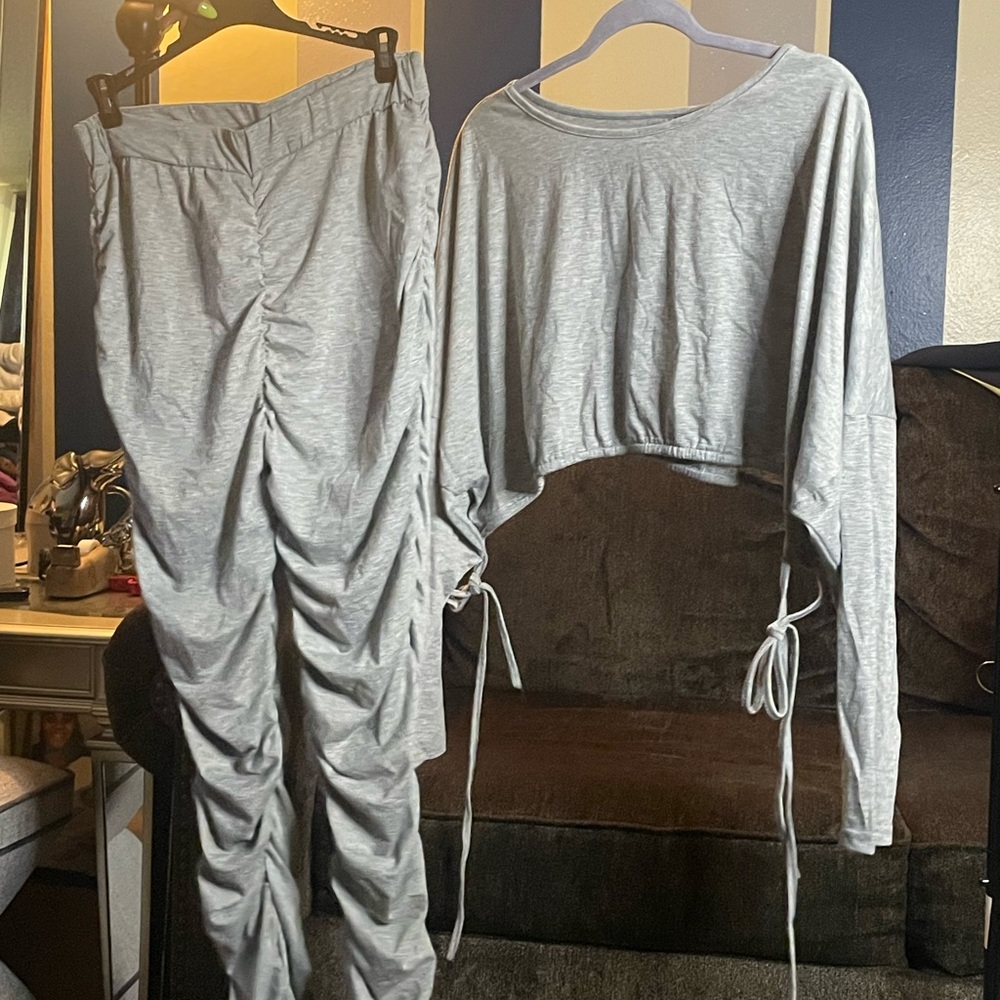 Gray Ruched Two-Piece Set